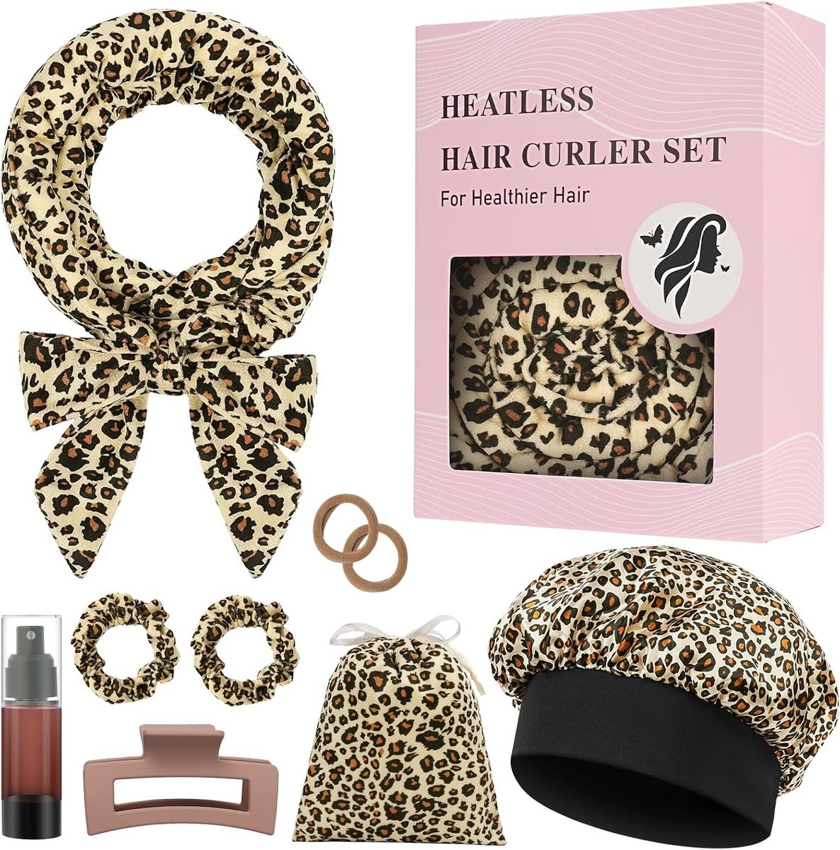 SnelShoppen - 9 Delige Velvet Heat-Free Nacht Haar Krullers Set met Hoofdband 180 cm voor Lang tot Medium Haar met Luipaardprint - Ideaal voor Feesten