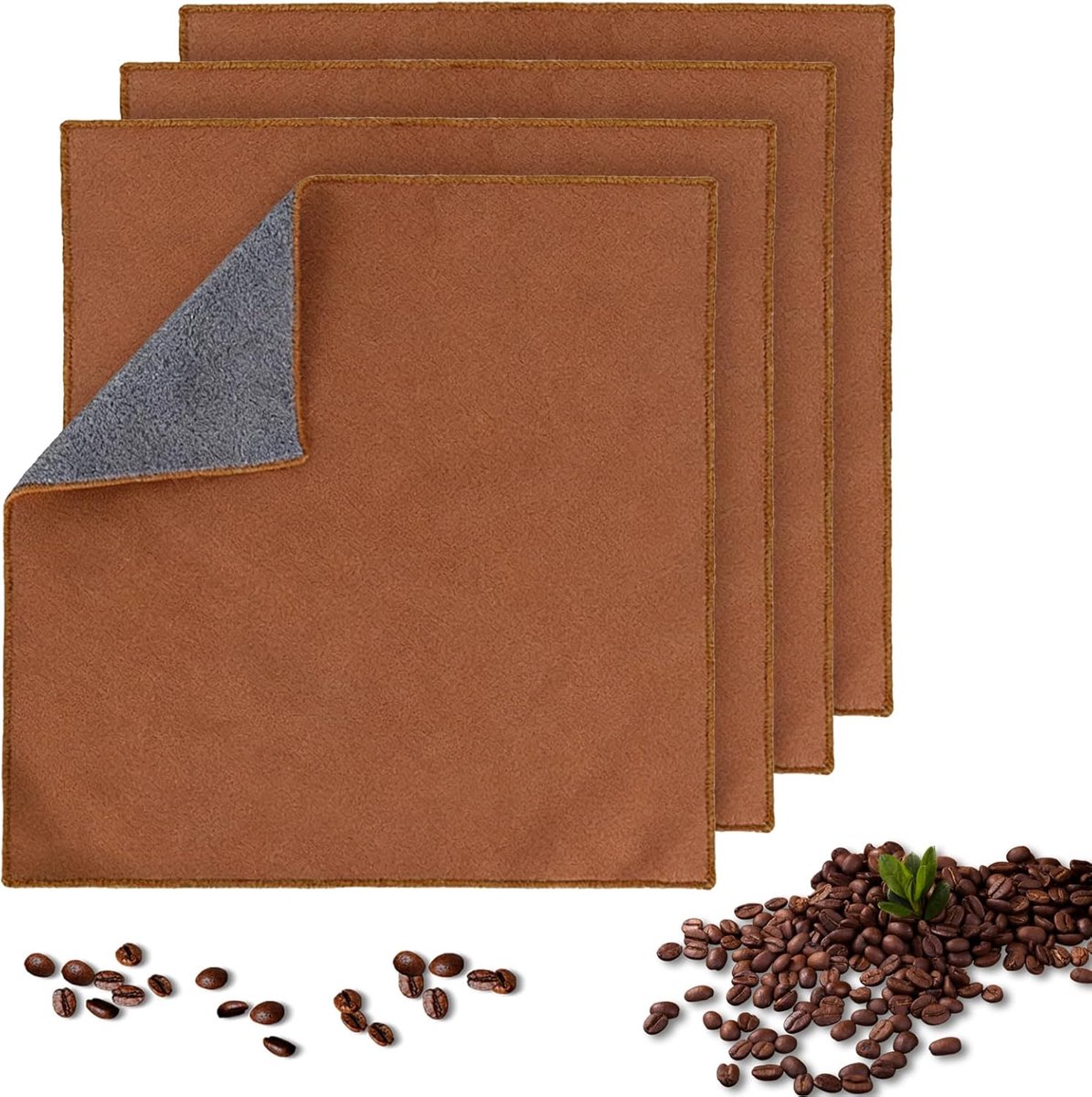 SnelShoppen - Barista Doekset 4 stuks Microvezeldoeken 30x30 cm, Dubbelzijdige Reinigingsdoeken voor Koffiezetapparaat en Melkopschuimer, Bruin en Gri