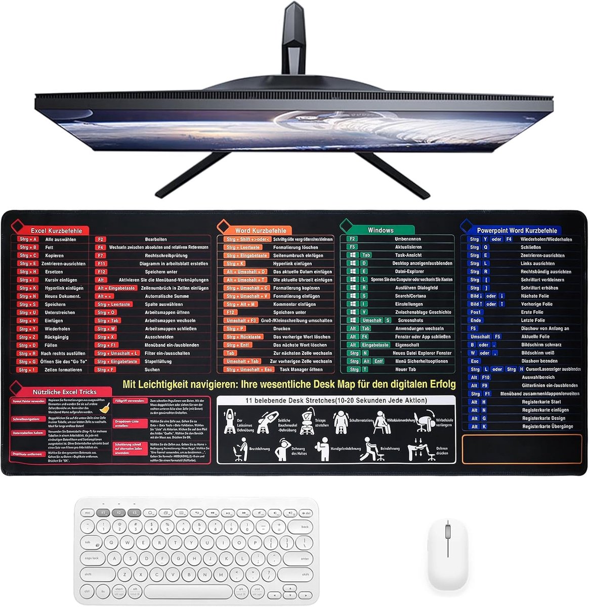 SnelShoppen - Excel Bureau Onderlegger XXL, Muismat 900 x 400 mm, Geschikt voor Word PPT Excel, Spiekbriefje, Kantooraccessoire, Hoogwaardige Rubberba