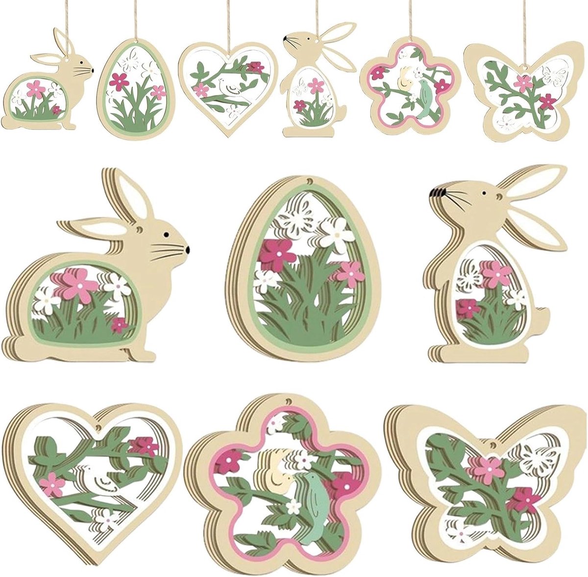24 Pieces Decoration Home Bunny Bunny Pendant Wood Rabbit Pendant Decoration Easter Gifts Spring Pendants for Indoor - ShopVlot