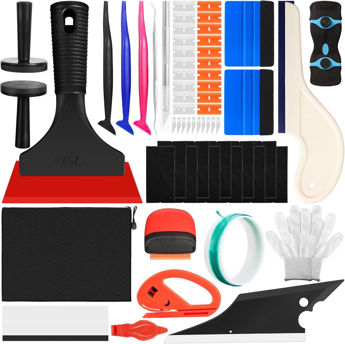 60-delige set voor getinte autoruiten, gereedschap voor getinte folie, auto, vilt, schrapers, folie, cutters - ShopVlot