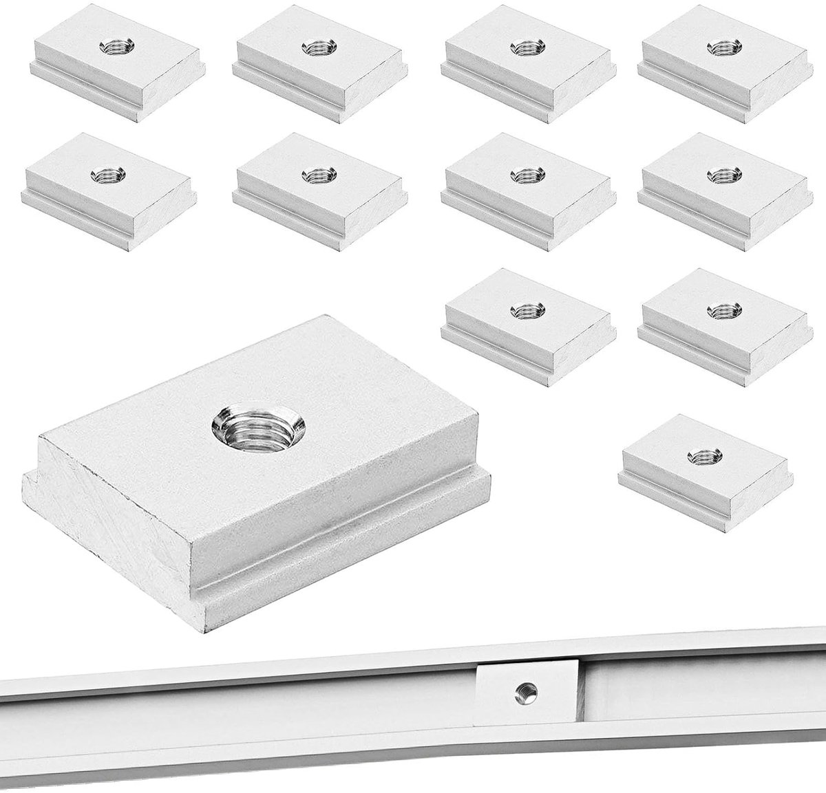 SnelShoppen - Set van 12 T-schuifmoeren M8 Aluminium Legering 30 x 23 mm voor Houtbewerking en Aluminium Profielframe, Stabiele Verbinding voor Constr
