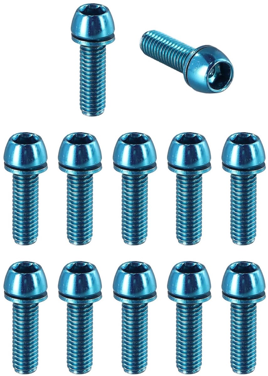 Fiets stuur bouten M6 x 20 mm - Blauw met ringen - Cone hoofdbouten - Ideaal voor mountainbikes - ShopVlot