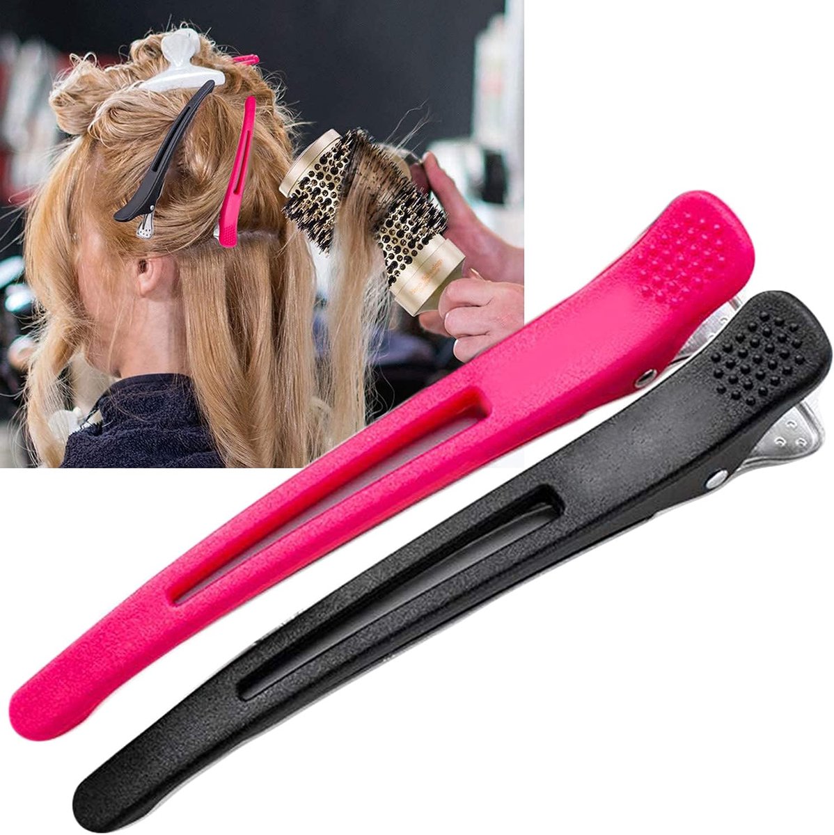 SnelShoppen - Professionele Haarklemmen 12 Stuks - Antislip Haarklemmen met Siliconen - Geen Knijpmerken - Voor Stylen, Secties, Dik & Dun Haar