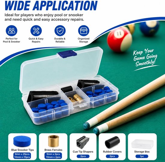 Snooker Keu Trimset met Keu Tips, Billiard Keu Bescherming, Tip Trimmer en Opbergdoos — afbeelding 3