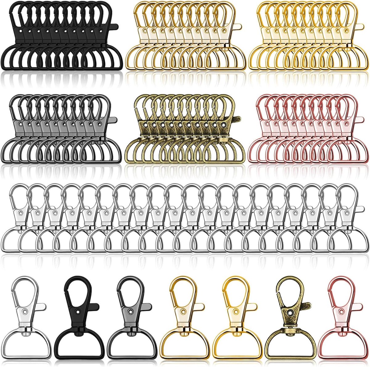 SnelShoppen - Rotatable Closure Hooks 80 Stuks, D-ring Clip Haakjes voor Sleutelhanger, Lanyard, Tasaccessoires, DIY Creativiteit, Sterk en Duurzaam M