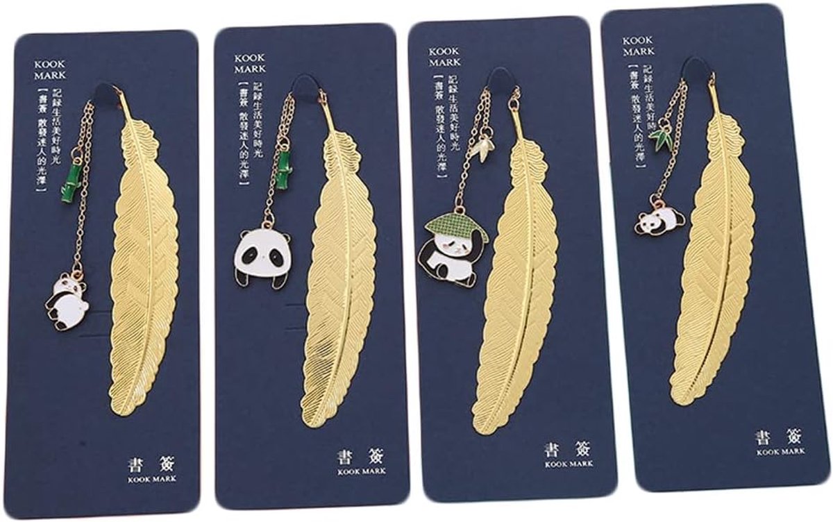 Boekenleggers metalen schattige panda - set van 4 - duurzaam en stijlvol - ideaal voor boekenliefhebbers - ShopVlot