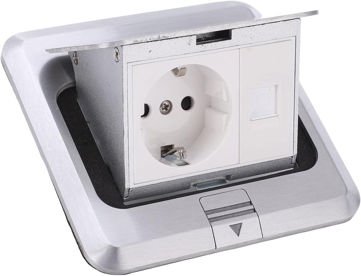 SnelShoppen - Pop Up Vloersocket Waterdicht met Goede Afsluiting, Ingebouwde Veilige en Praktische Zilver Lente Vloersocket voor Binnen en Buiten