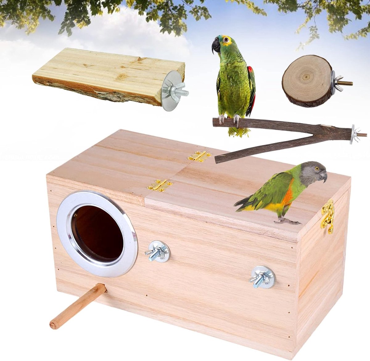 SnelShoppen - Grote Vogel Kweekbox met Natuurlijke Houten Vogelstandaard, Dierenopvang, Houten Vogel Nest voor Parkieten, Cockatiel, Vogelkooi