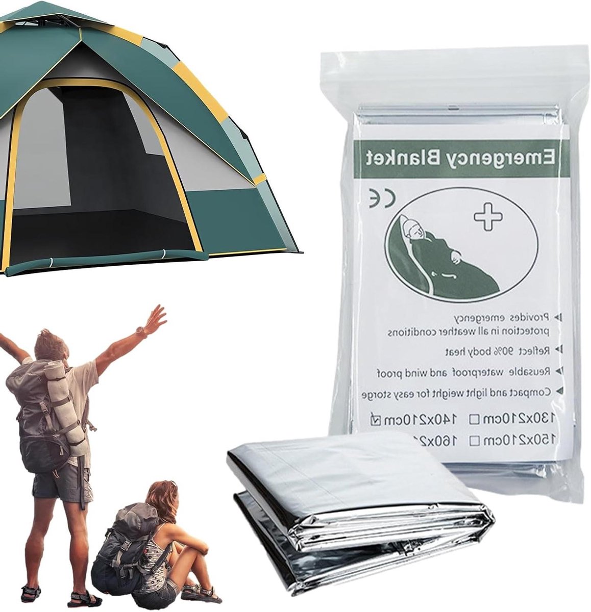 Ruimte Dekens Survival - Thermos Dekens Nood - Outdoor Bescherming - Wind- en Waterdicht - 160x210cm - Zilver
