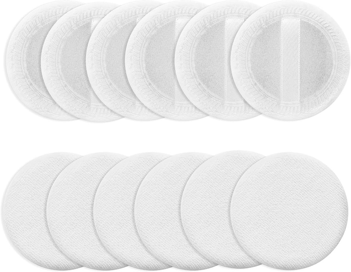 SnelShoppen - 12 Stuks Velour Make-up Poeder Puff Pastry 6cm Rond voor Gezicht, Lichaam en Compacte Make-up Applicator met Riem - Wit