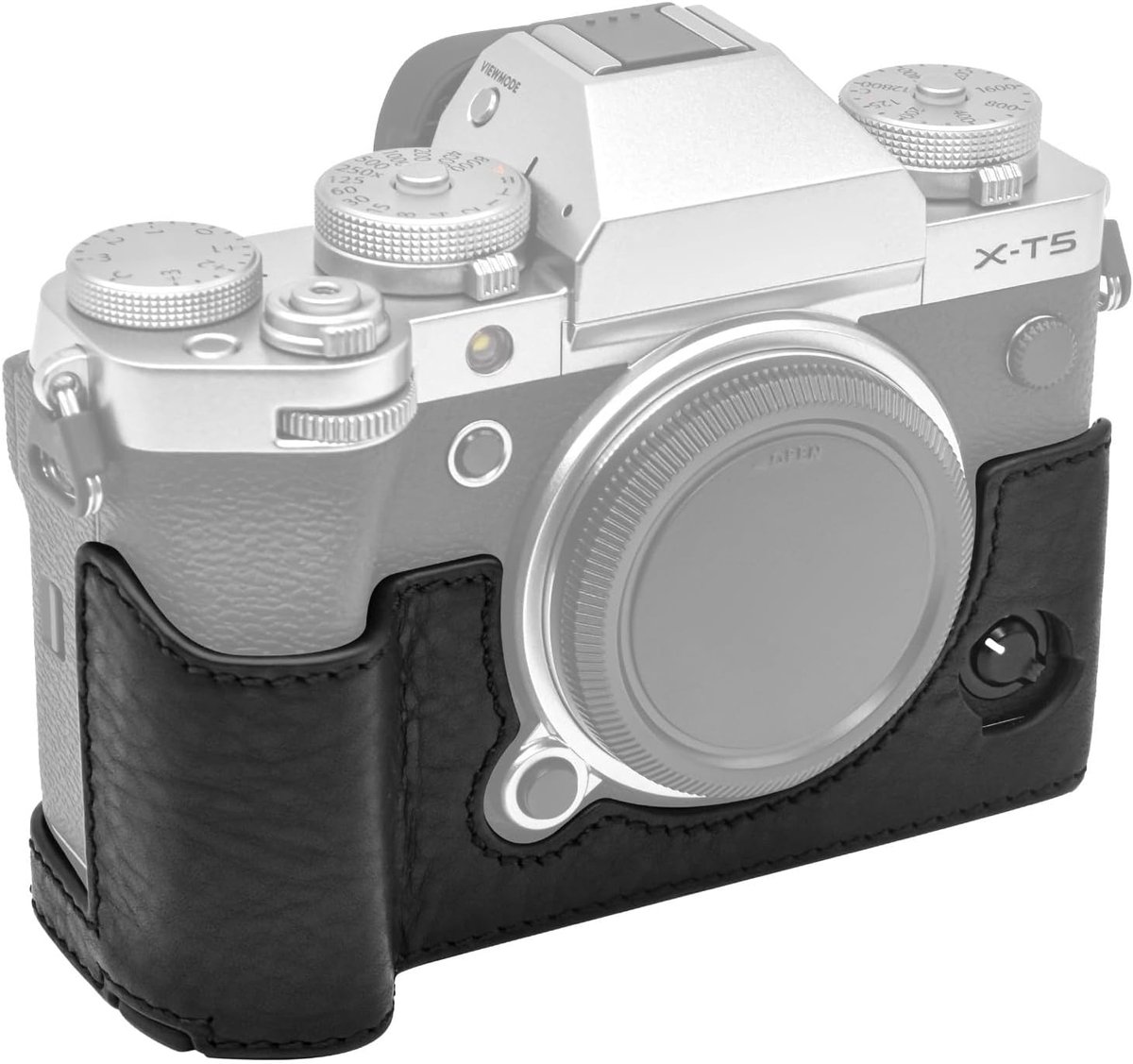 SnelShoppen - Camera Hoesje voor Fuji XT5/X-T5 - Echt Leer - Zacht en Comfortabel - Zwart - Half-Lichaams Bescherming - Ideaal voor Fotografie