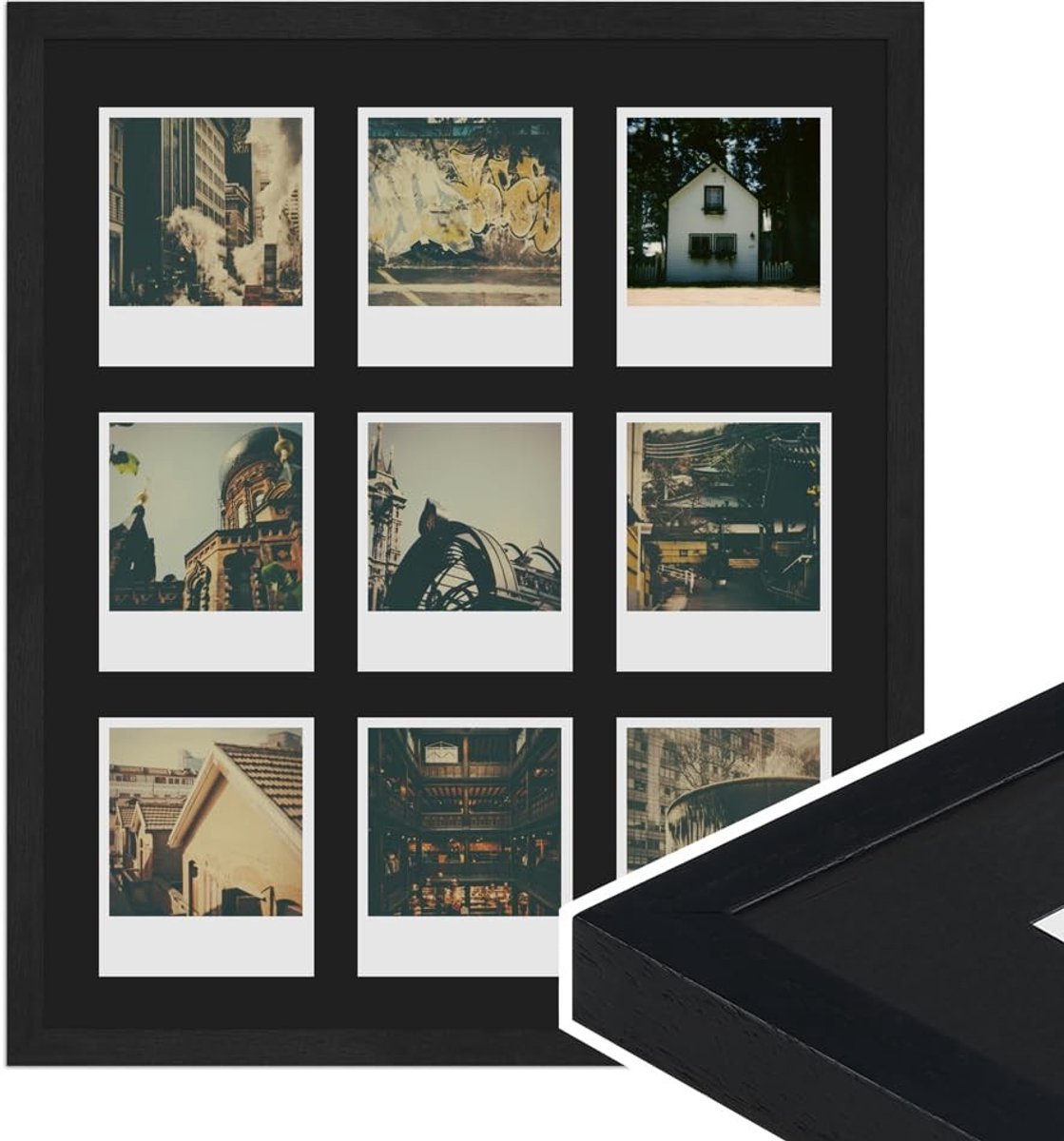Omgoods - Houten Polaroid Fotolijst Zwart voor 9 Foto's