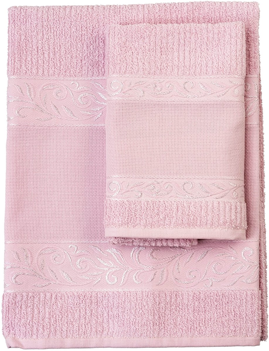 Omgoods - Set van 2 Luxe Badhanddoeken met Aida Borduurrand