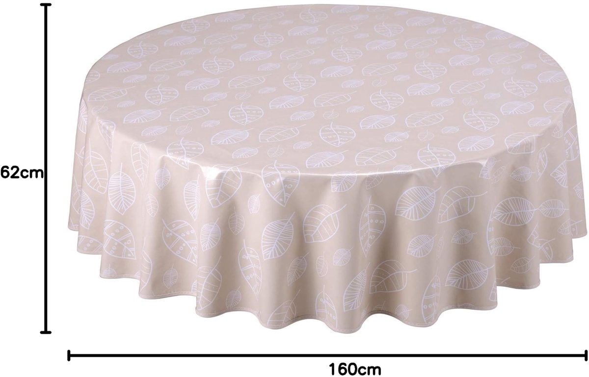 Omgoods - Wasbaar PVC Tafelkleed Rond 160 cm Beige Bladeren