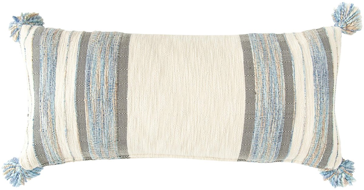 Omgoods - Striped Kussen van Katoen en Wol in Blauw