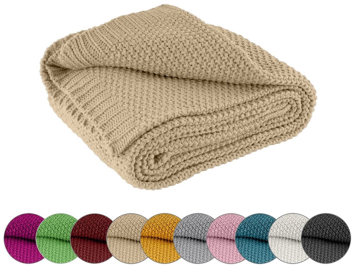 Omgoods - Warme Zachte Gebreide Deken 140 x 190 cm Beige