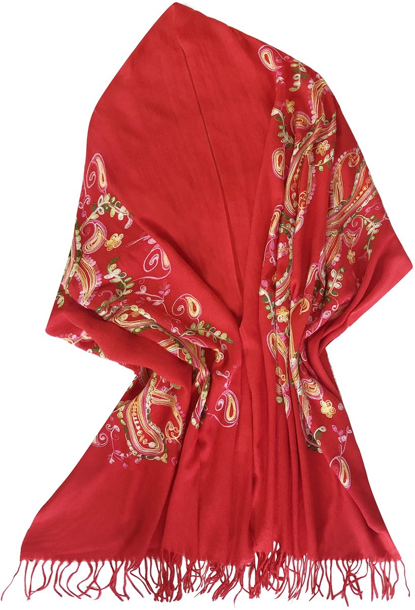 Omgoods - Geborduurde Oversized Sjaal voor Dames met Kwasten