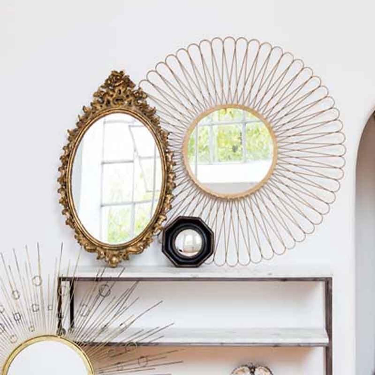 Omgoods - Convex Octagonaal Spiegel Zwart 14 cm