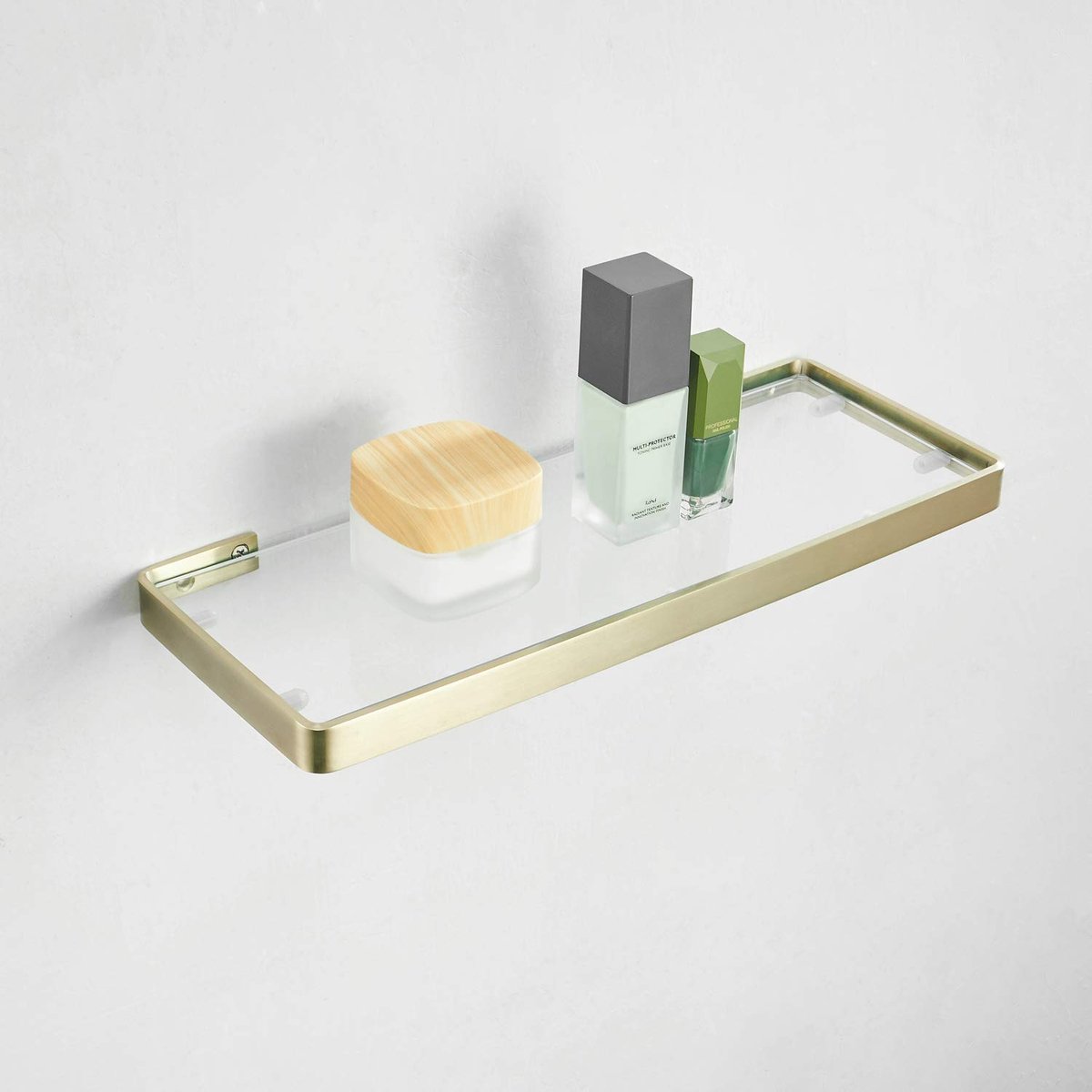 Omgoods- Glazen Plank 35 cm - Roestvrij Staal - Goud - Badkameraccessoires - Wandmontage - Duurzaam en Robuust Glas - Badkamerrek