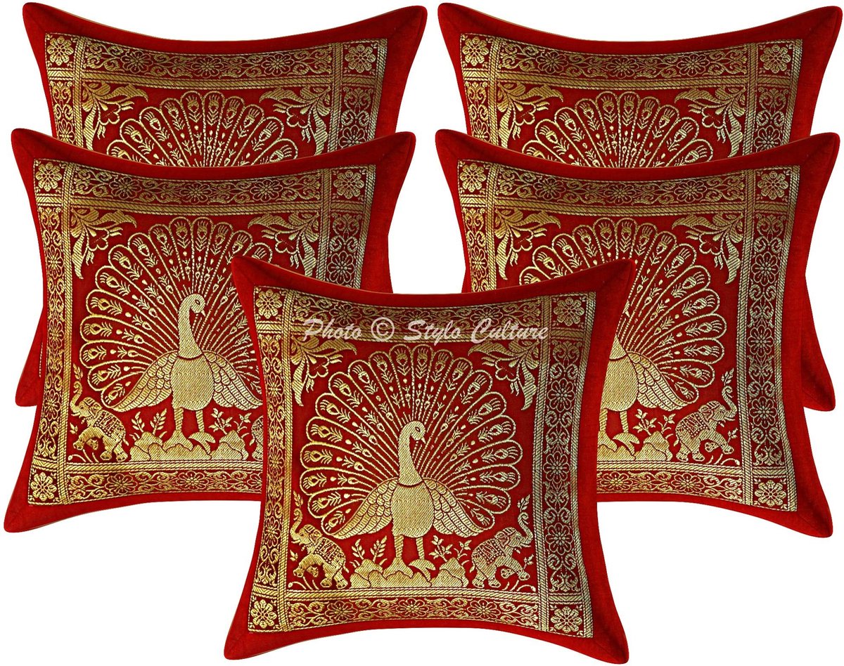 Omgoods - Set van 5 Brocade Kussenhoezen 30 x 30 cm in Burgondisch