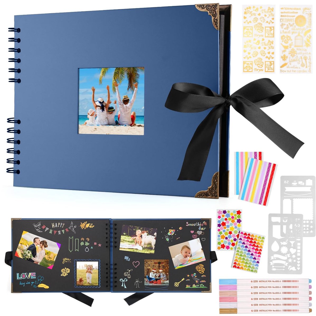 Omgoods - Fotoalbum met 80 Pagina's en 6 Metalen Pennen voor 160 Foto's