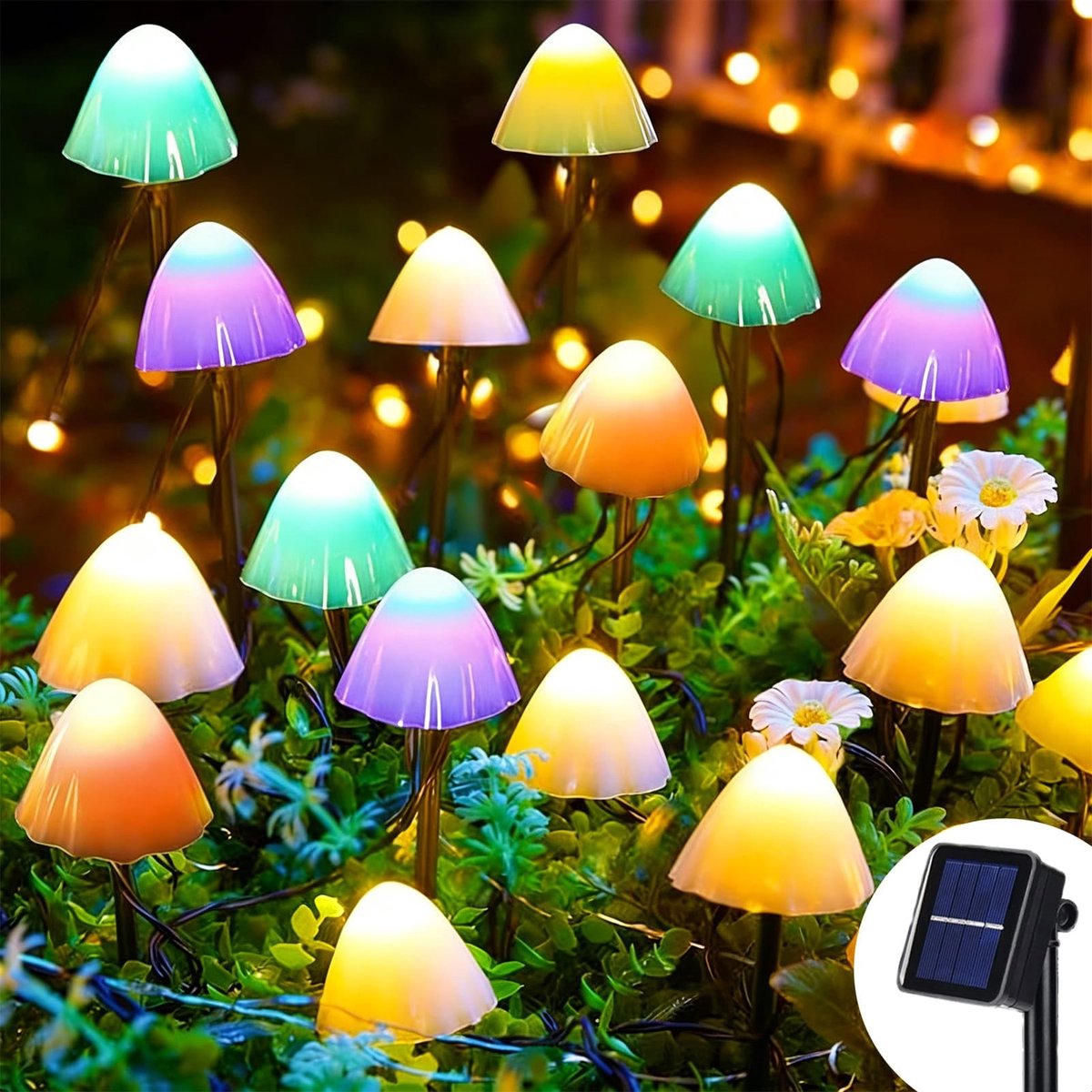 Omgoods - Solar Tuinverlichting met 20 LED Paddenstoelen en 2 Modus