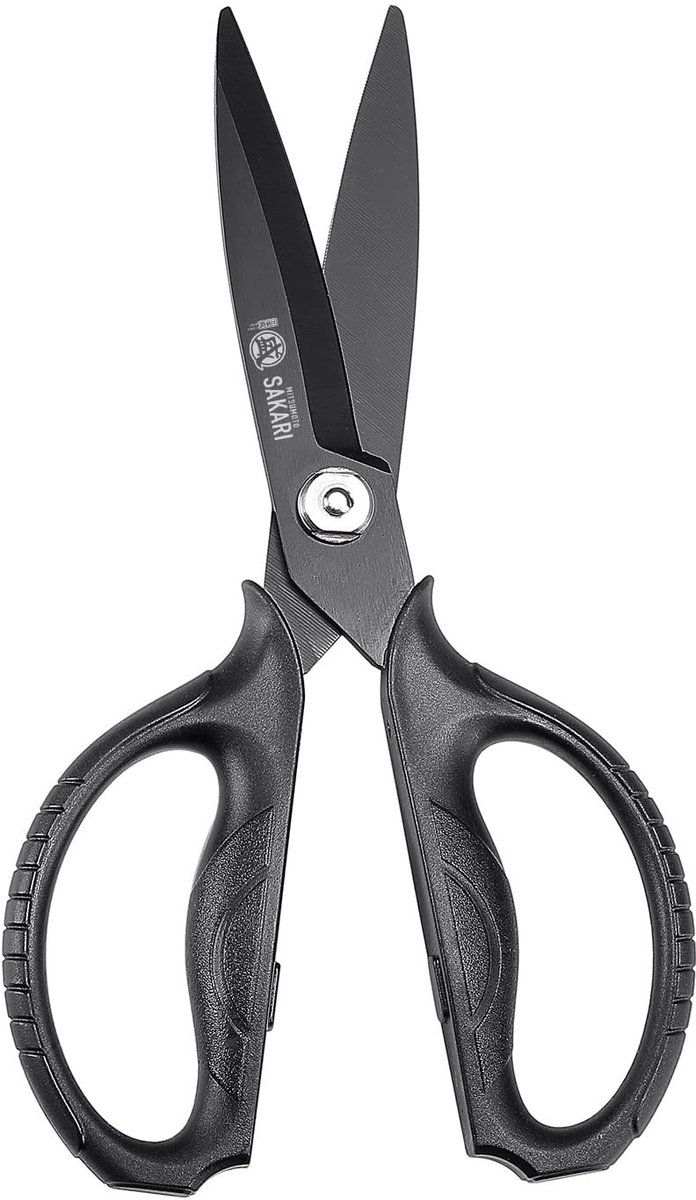 Omgoods- Keukenschaar Heavy Duty - Multifunctionele Kruidenschaar - Zwarte Titanium Plated - Microzagen - Traditionele Japanse Messenmakerij - Keukenmes