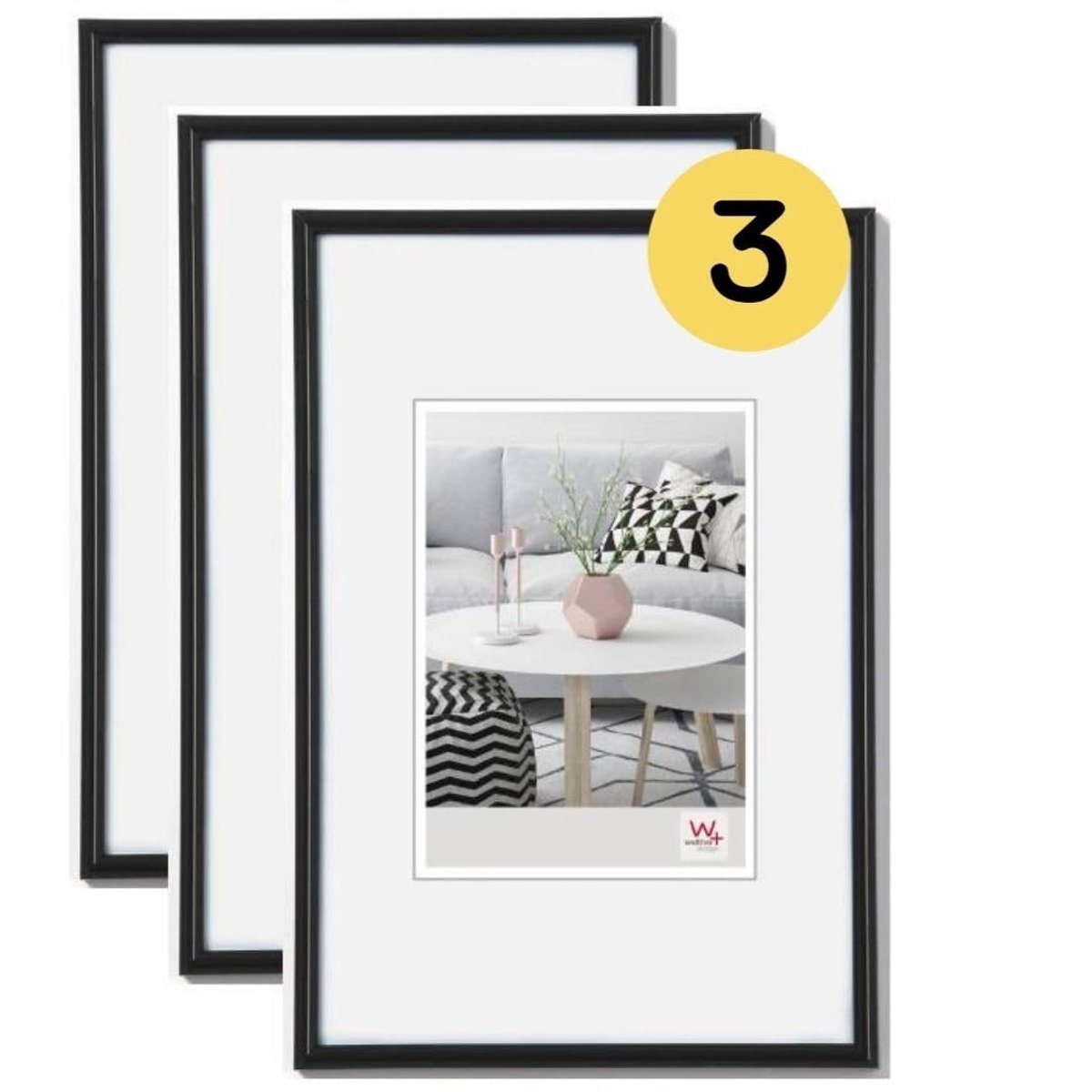 Omgoods - Set van 3 Zwarte Fotolijsten 13x18 cm voor Muurdecoratie