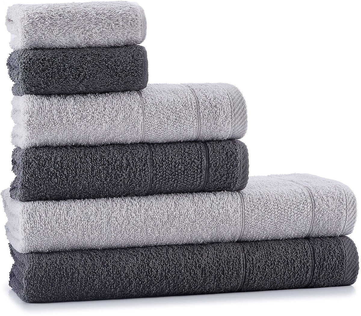 Omgoods - Premium 6-delige Frotté Handdoeken Set - 100% Katoen in Antraciet Grijs
