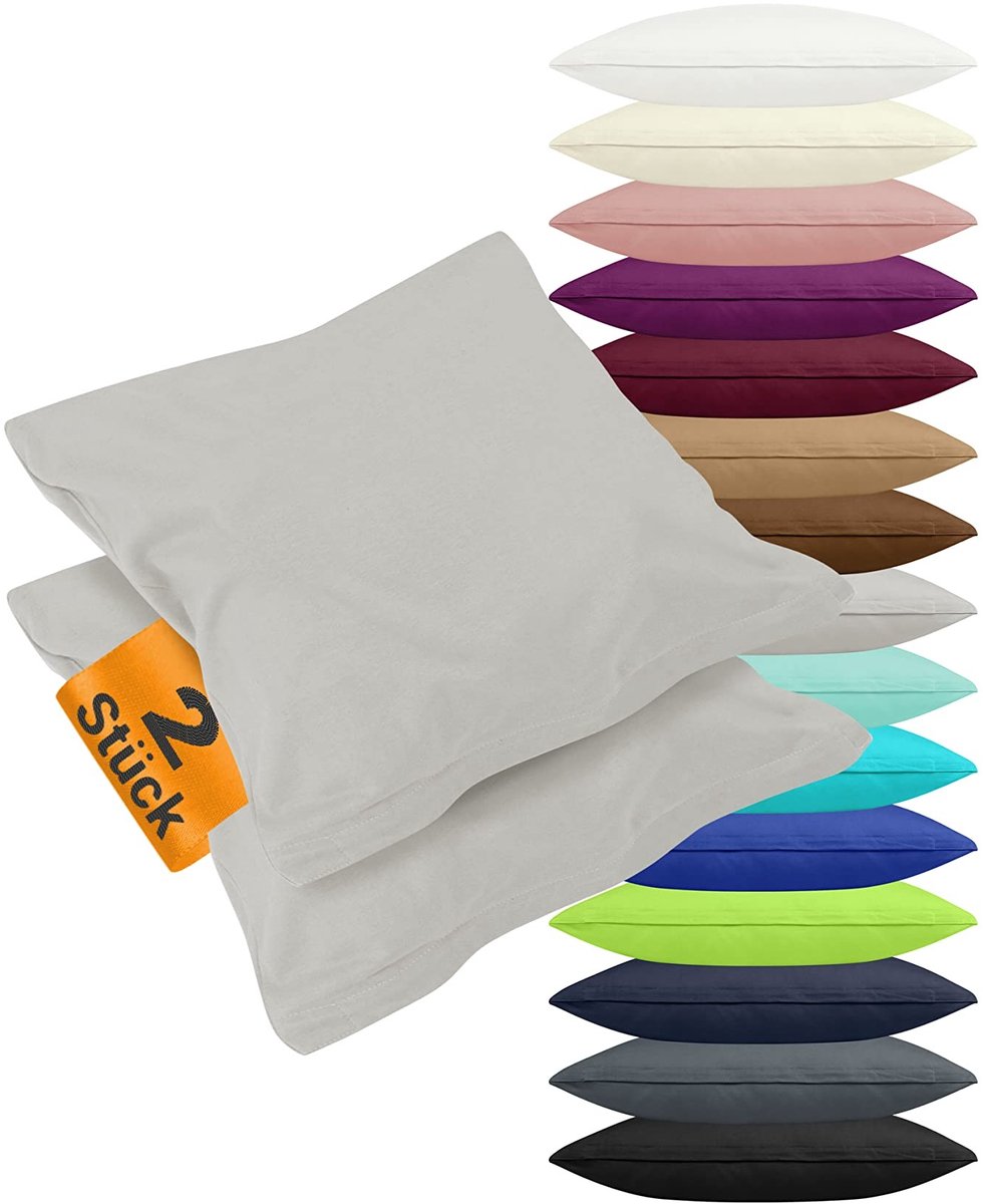 Omgoods - Set van 2 Zilveren Kussenhoezen van Jersey Katoen - 40 x 145 cm Eenvoudig Design