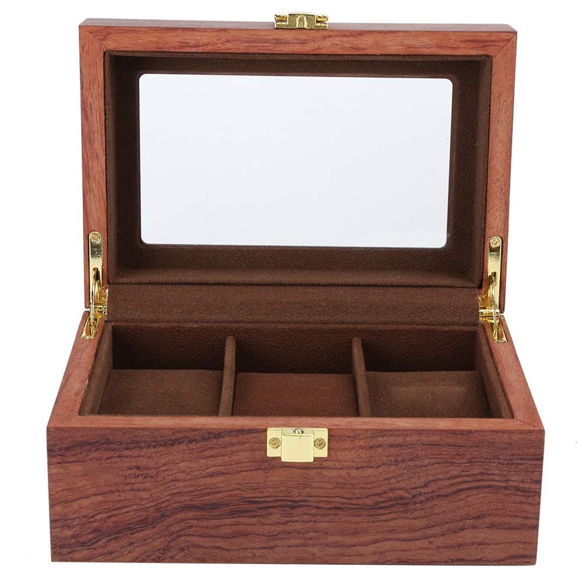 Omgoods- Horlogedoos Houten - 3 Sleuven - Glazen Deksel - Uitneembare Kussens - Duurzaam - Elegant Ontwerp - Bescherming tegen Stof en Krassen - Horlogeopbergdoos