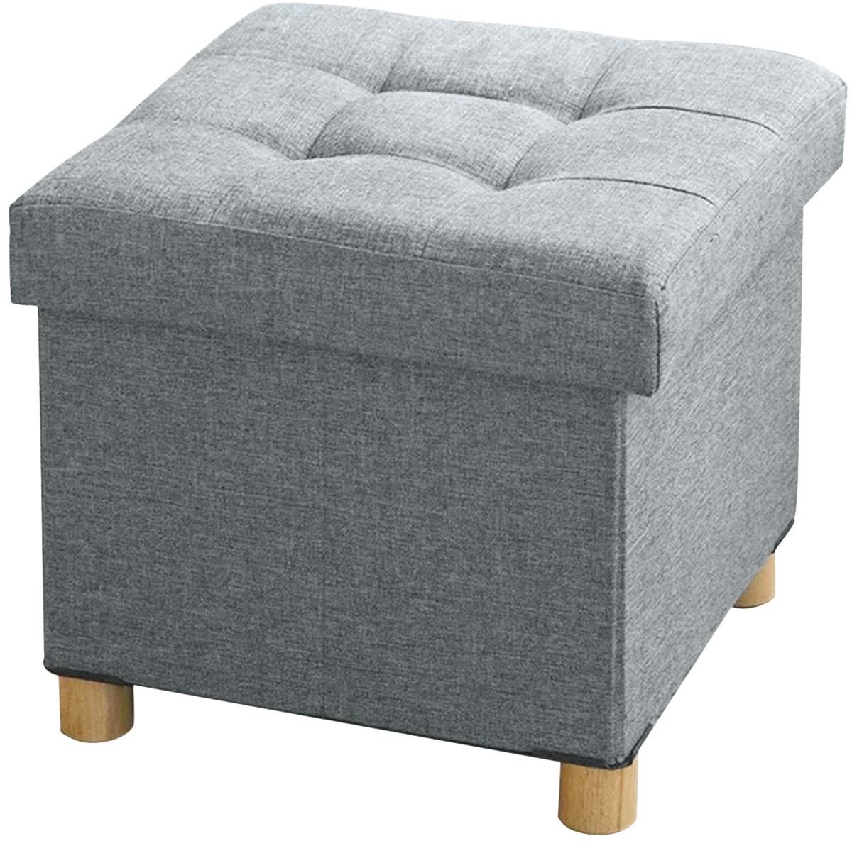 Omgoods - Opbergpoef met Houten Poten en Opbergfunctie, 38 x 38 x 38 cm, Lichtgrijs