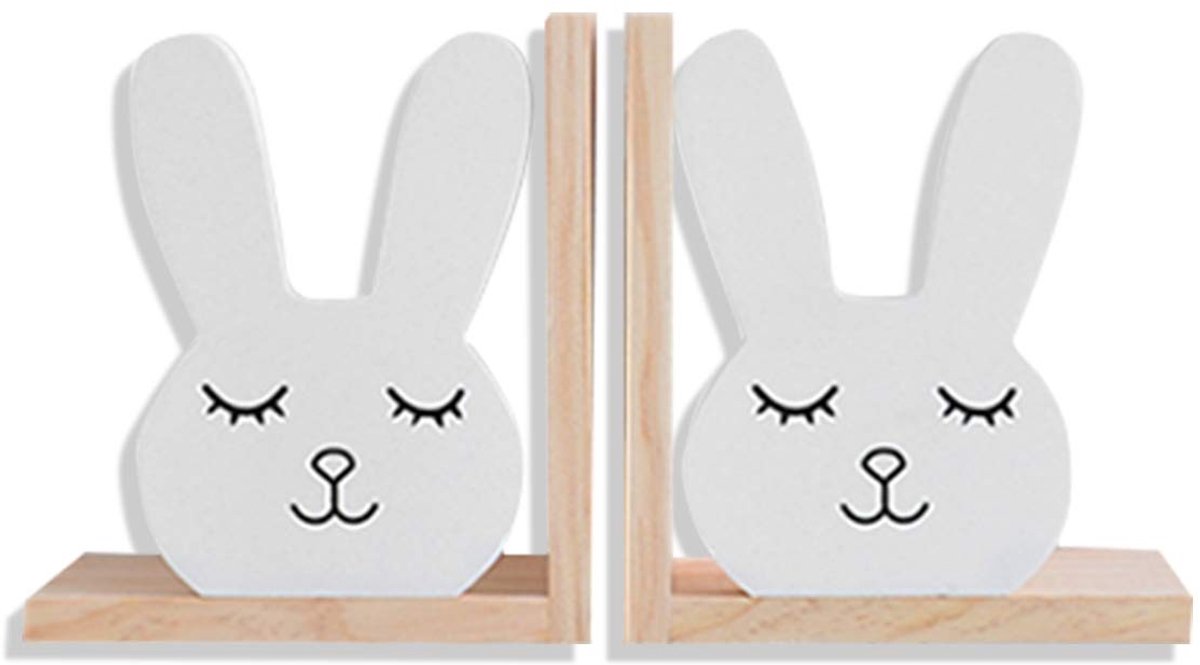 Omgoods - Set van 2 Houten Boeksteunen met Konijnenontwerp voor Kinderen