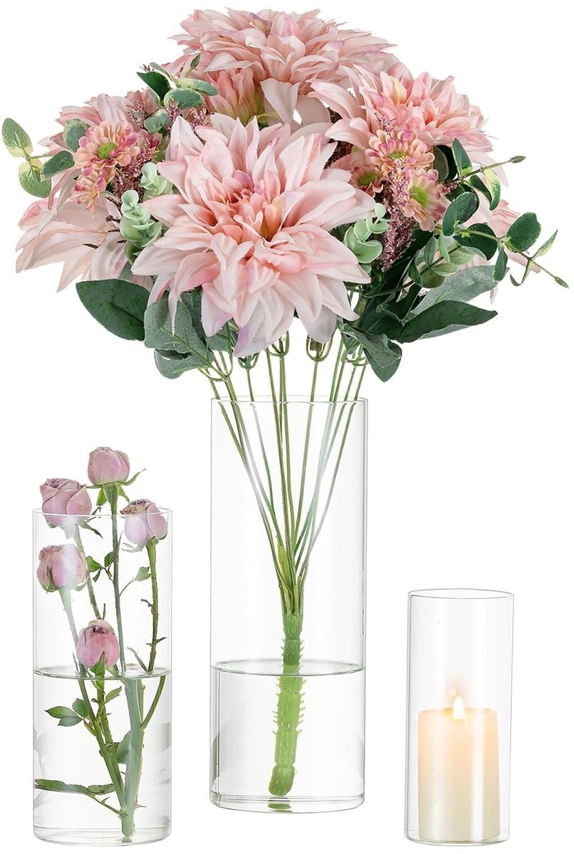 Omgoods - Set van 3 Heldere Glazen Vazen voor Tafeldecoratie 15/20/25 cm