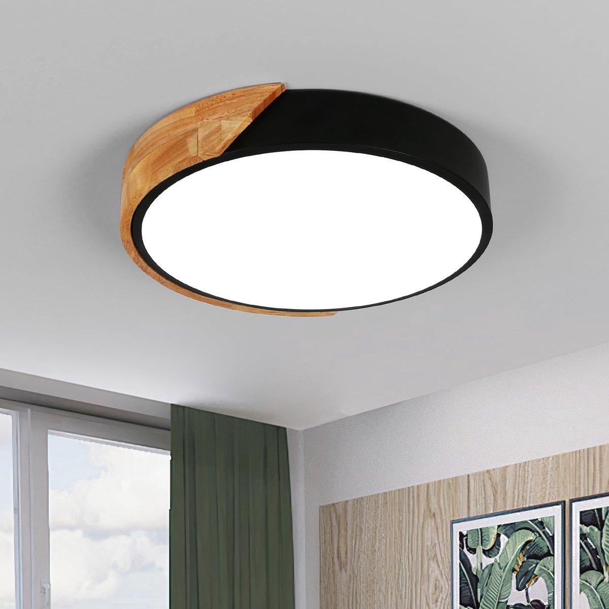 Omgoods - LED Plafondlamp met Eiken Houten Frame en Energiezuinige Verlichting