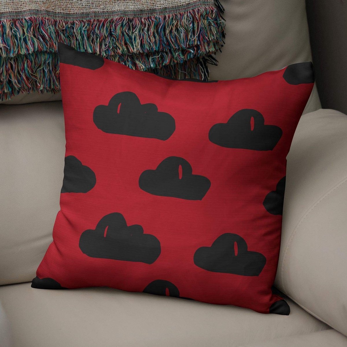 Omgoods - Decoratieve Kussenhoes in Rood en Zwart 50x50cm
