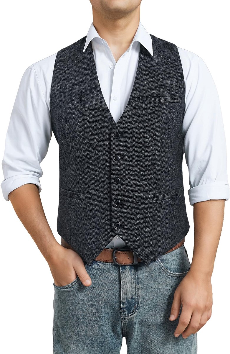 Omgoods - Heren Haringbone Tweed Vest voor Formele en Casual Gelegenheden