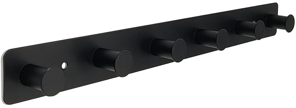 Omgoods - Zwarte Wandhaakstrip met 6 Haakjes voor Kleding en Accessoires
