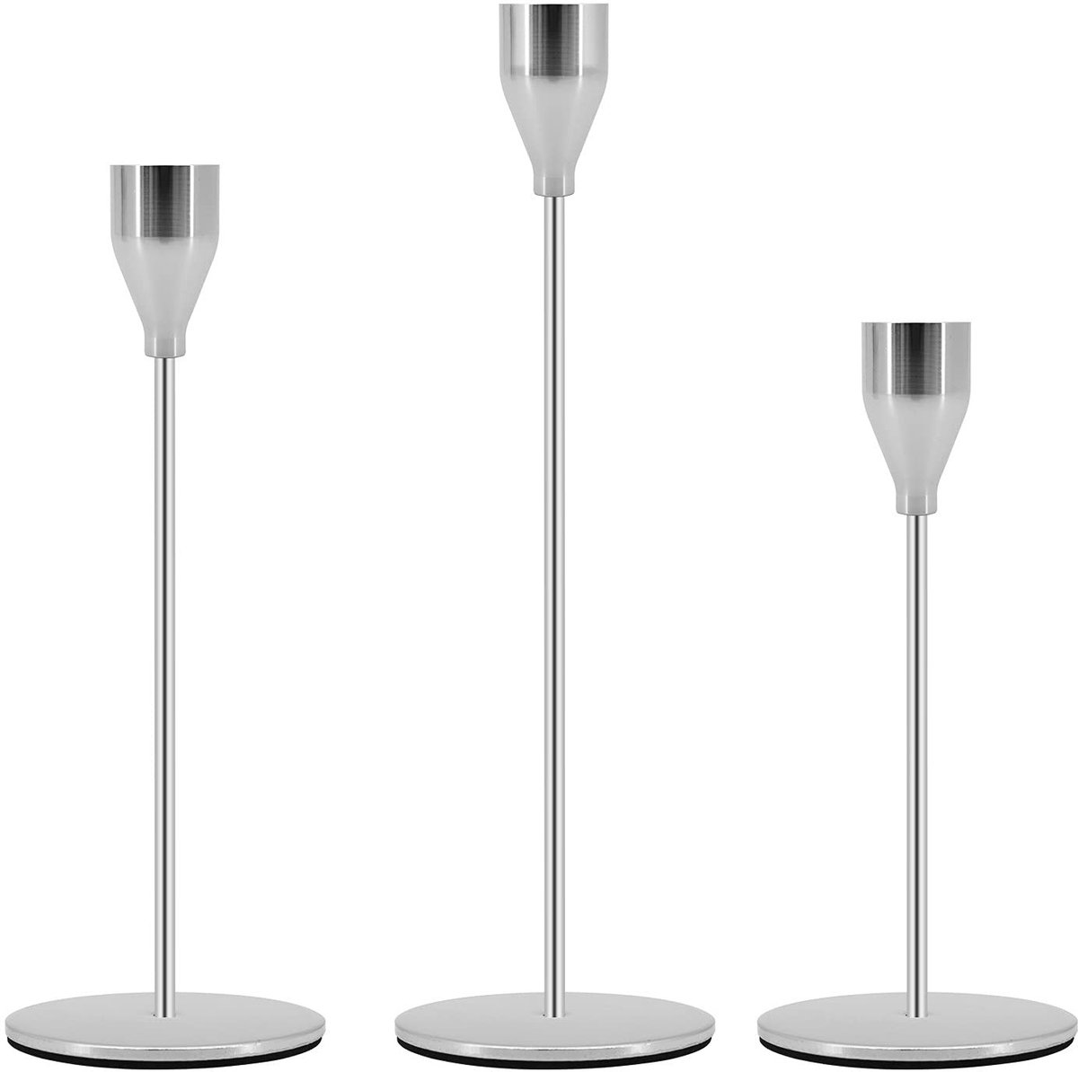 Omgoods - Set van 3 Kaarsenhouders voor Taper Kaarsen in Zilver
