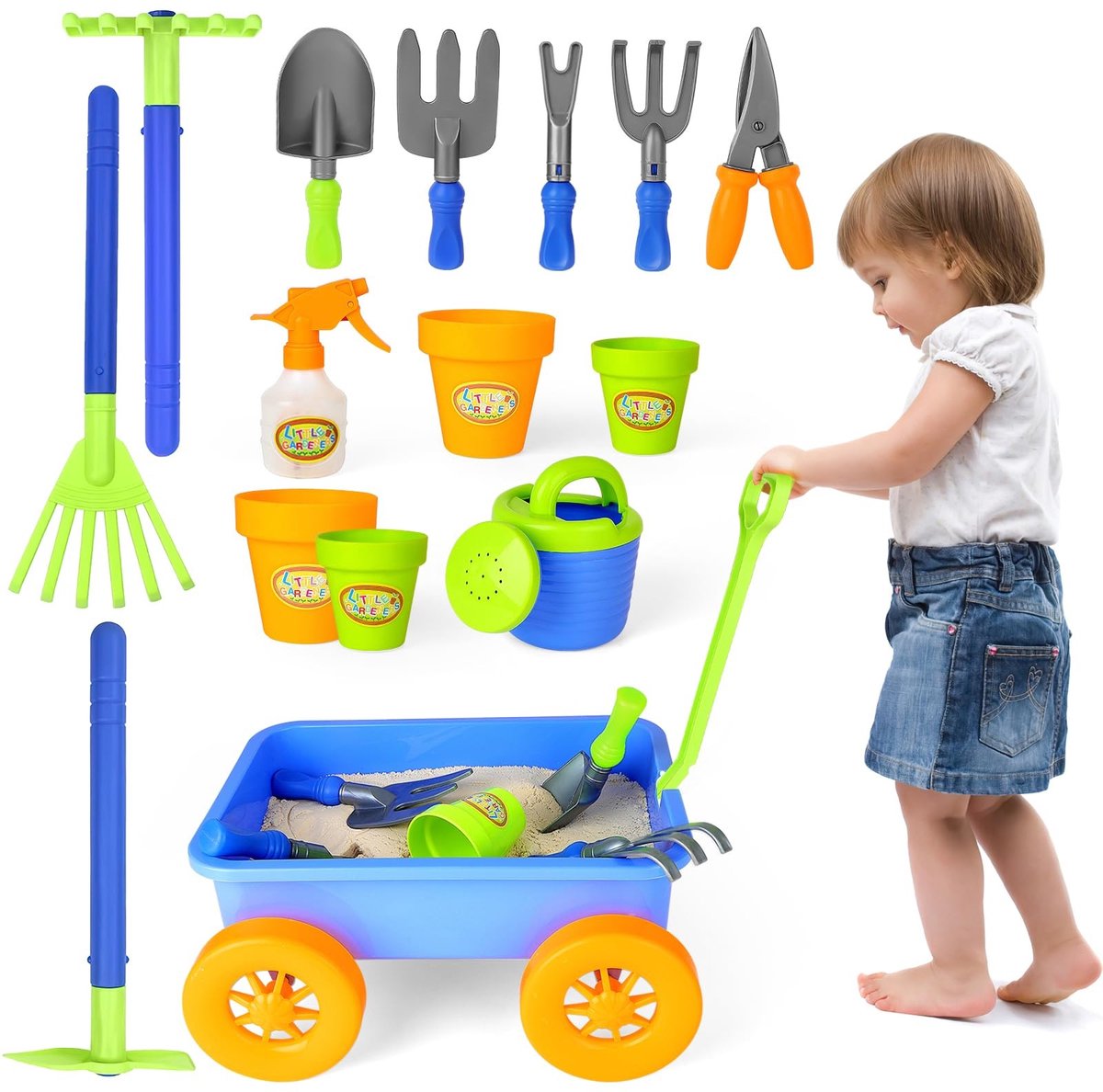 Omgoods - Pull Along Stroller Met Tuinaccessoires Speelset
