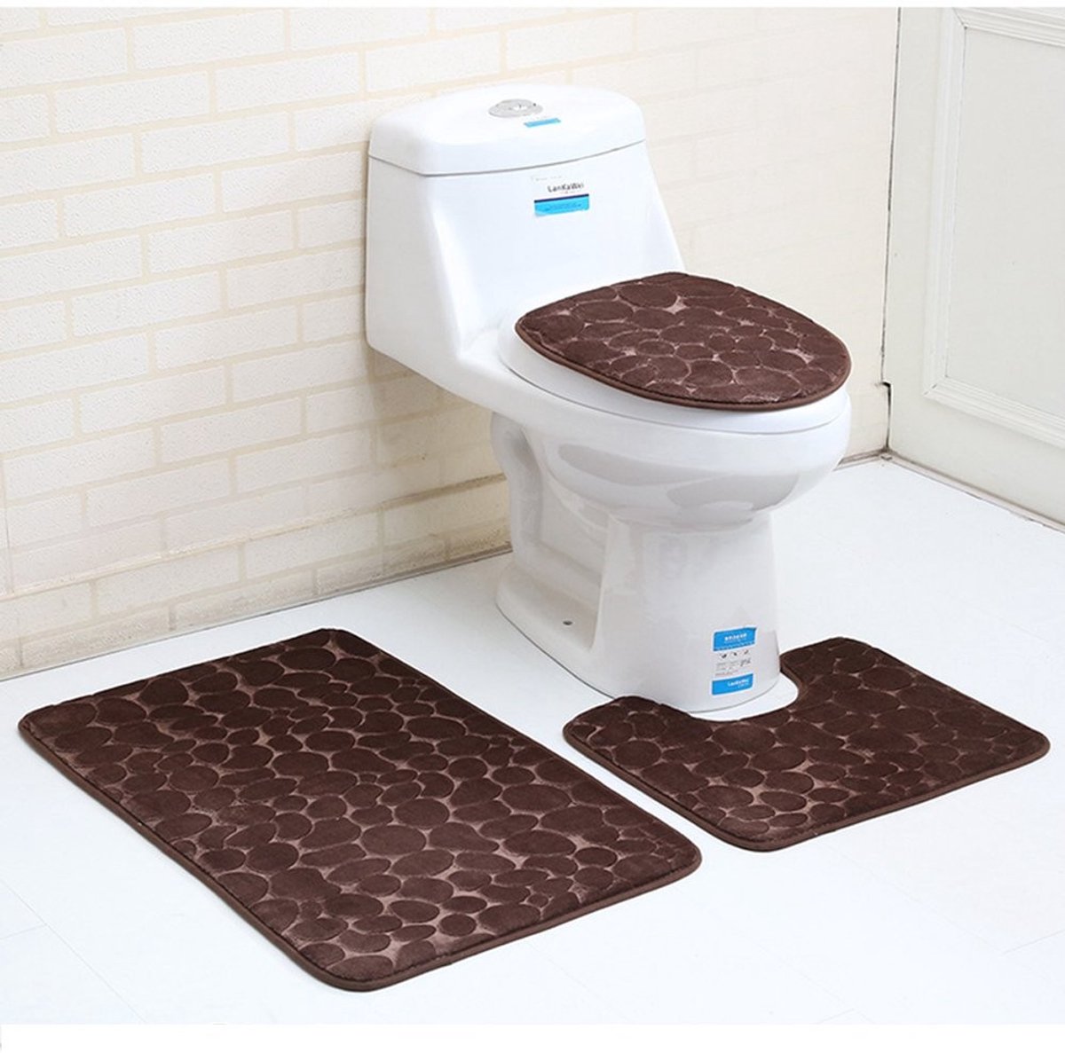 Omgoods - Set van 3 Super Zachte Badmatten met Geheugenfoam, Bruin
