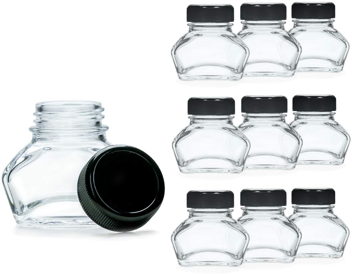 Omgoods - Set van 10 Inktglazen met Zwarte Deksel