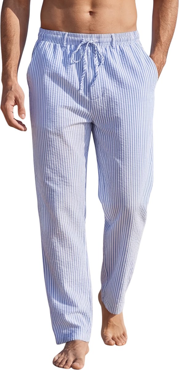 Currero Gestreepte Broek Heren and Striped Pants Yacht Club Linnen Broek Zomerbroek Volwassenen Lange Broek Strandbroek Azuurblauw