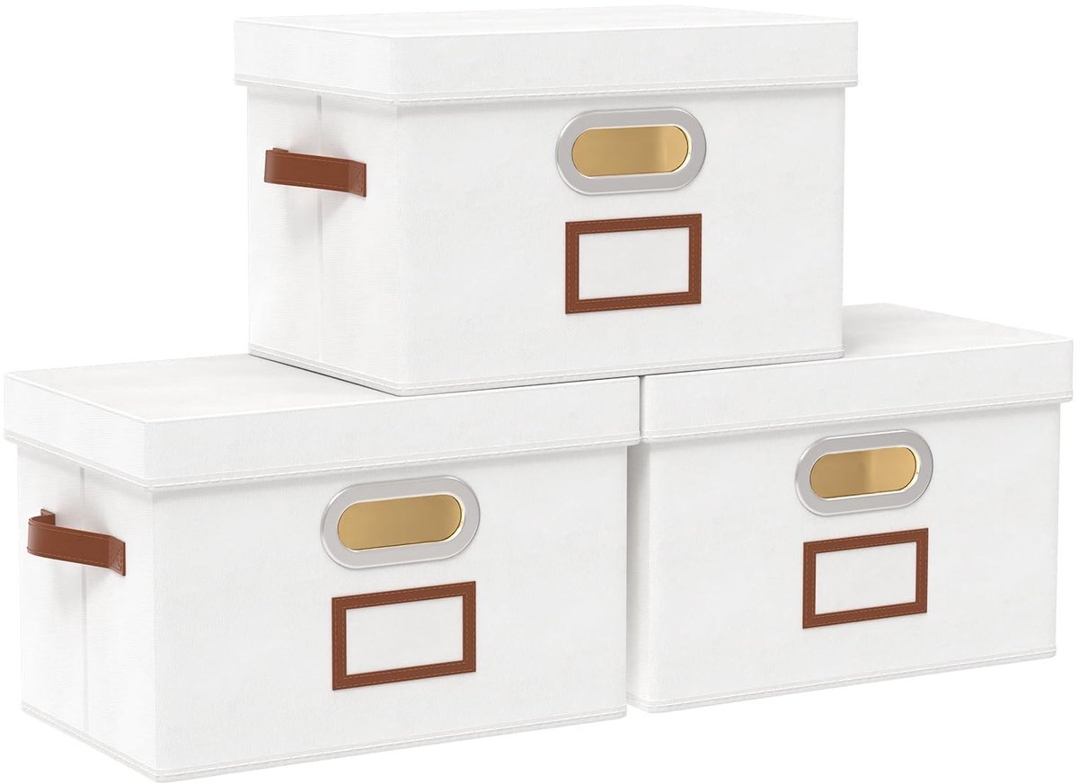 Omgoods - Set van 3 Vouwbare Stoffen Boxen met Deksel 45 x 30 x 30 cm