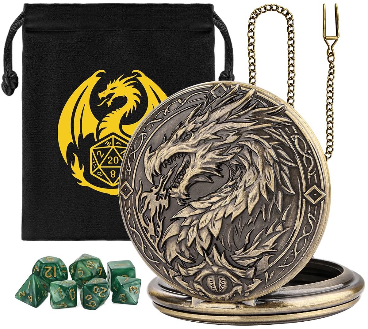 Omgoods - DND Dobbelstenen Set met Steampunk Draken in Luxe Hoes