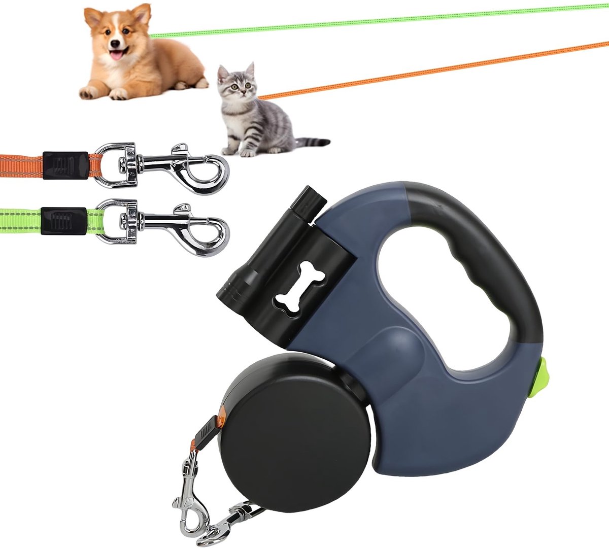 Omgoods - Retractable Dog Lead 300 cm met Dubbele Hoofd en 360° Rotatie