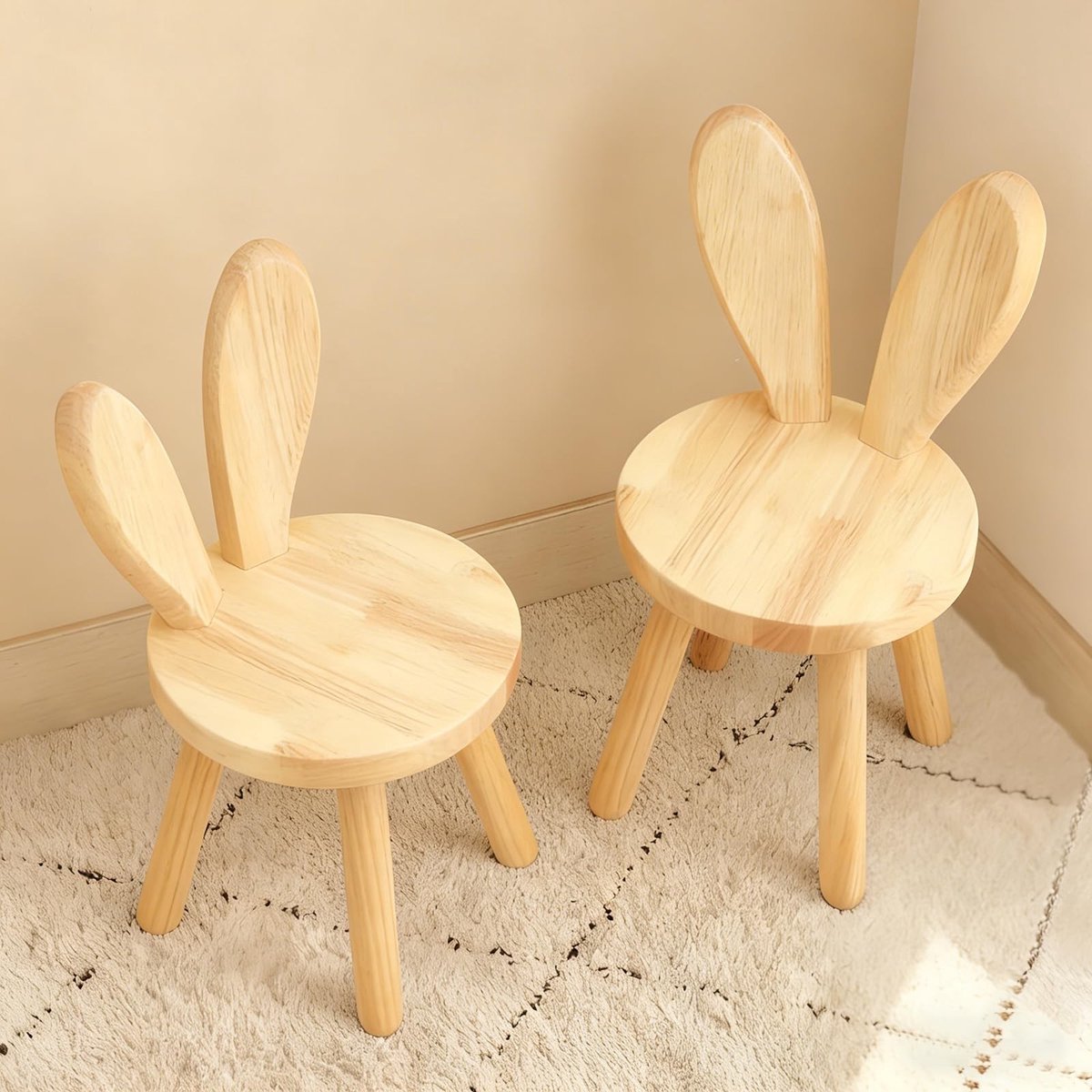 Omgoods - Kinderstoel van Massief Hout met Konijnoren Rugleuning