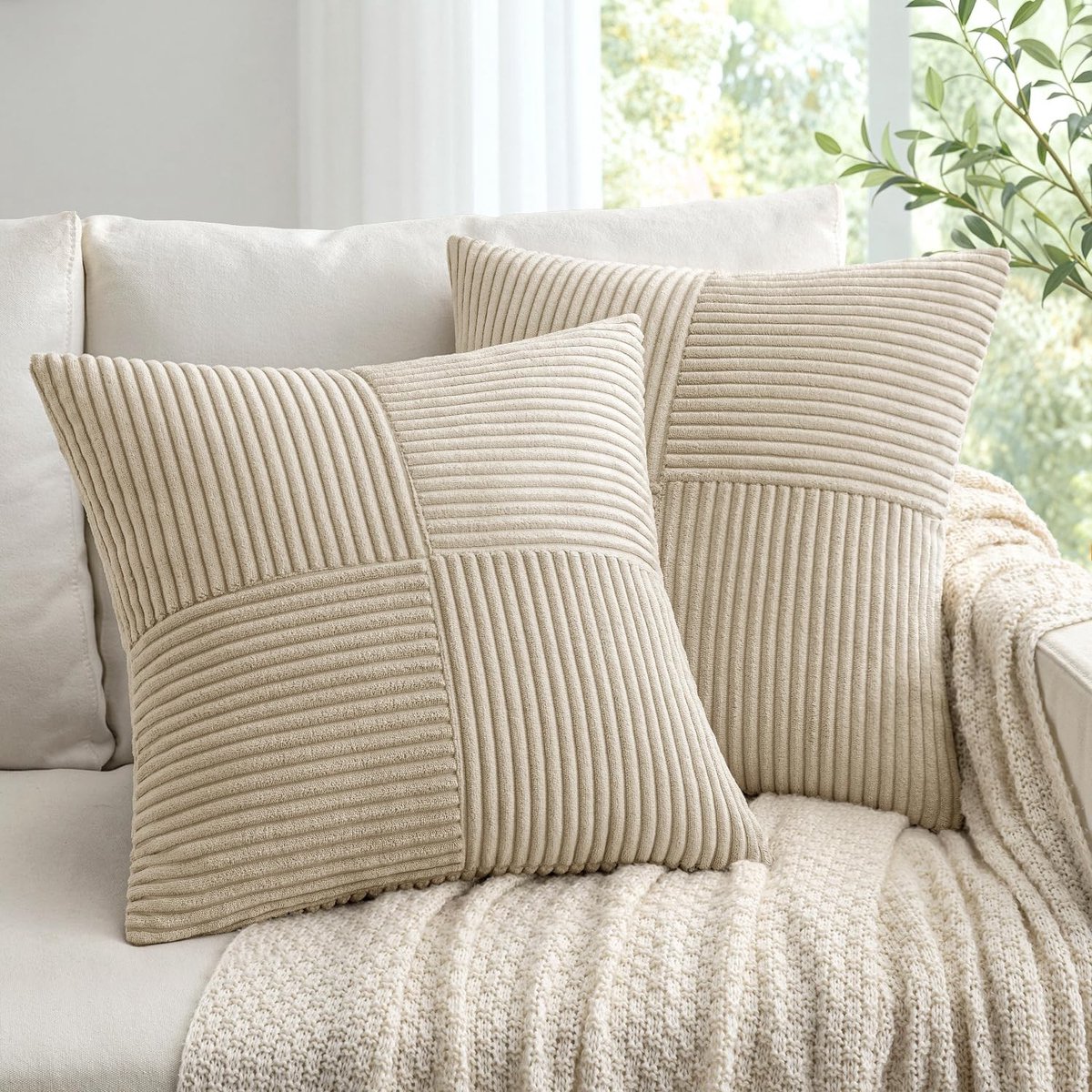 Omgoods - Set van 2 Corduroy Kussenslopen 40 x 40 cm Crèmegeel