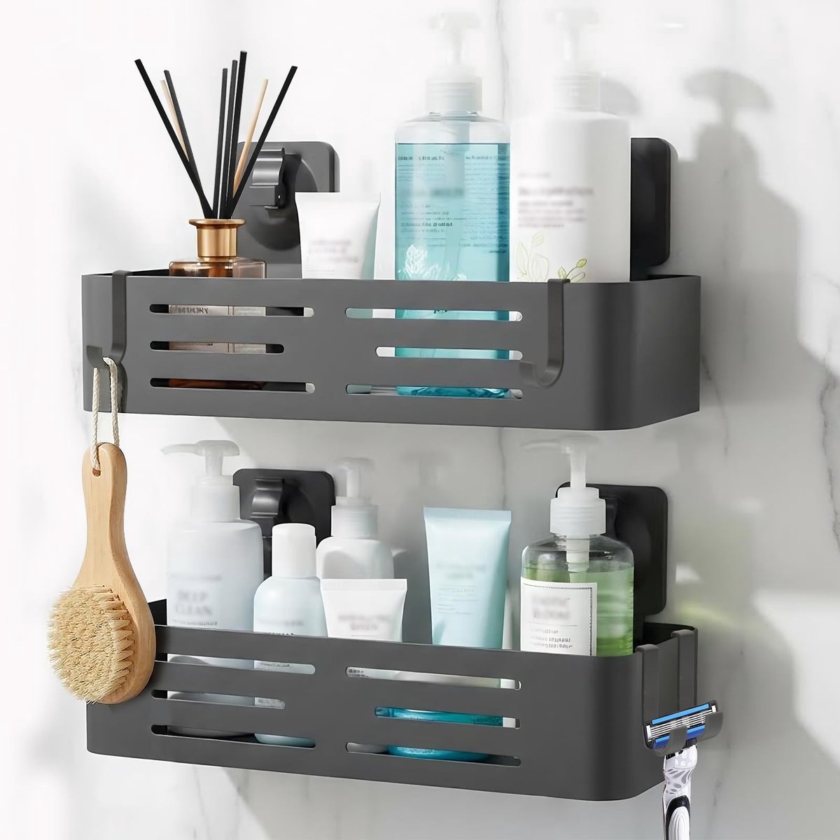 Omgoods - Badkamer Plank zonder Boren - Organizer met Verwijderbare Haakjes